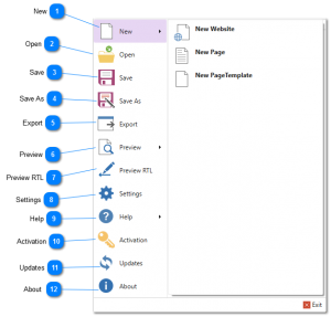 File Menu Tab - TemplateToaster Web Design Software