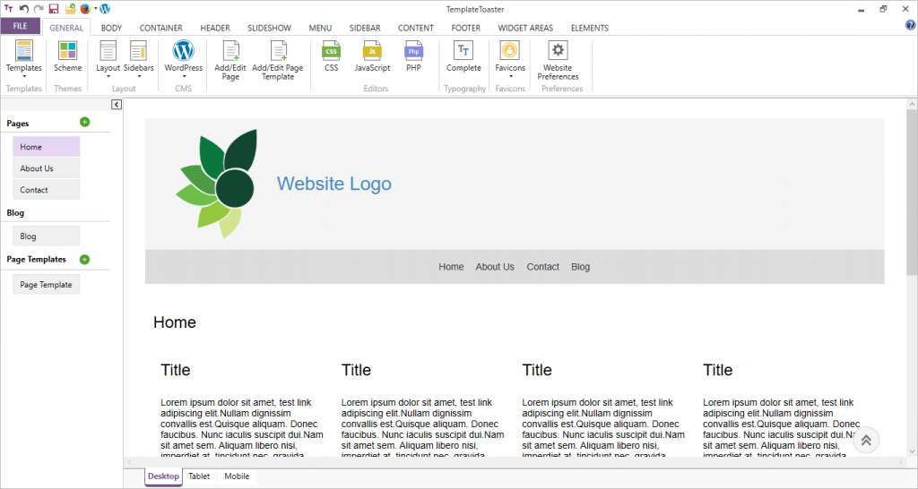 Main Interface TemplateToaster  Design Software