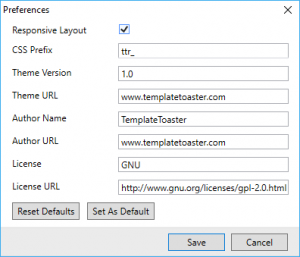 General Tab - TemplateToaster Web Design Software